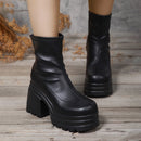 Goth Punk Emo Alternative Square Toe Zipper Heels Thick Sole Short Ankle Women's Boots
