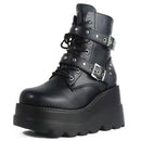 Goth Punk Emo Grunge Motorcycle Platform Round Toe Lace Up Black Ankle Boots