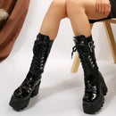 Goth Punk Emo Platform Wedge Lace Up Buckles Black Women's Boots