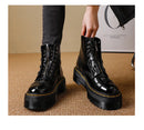 Women's Martin style boots leather platform boots motorcycle shoes front zipper light bottom punk comfortable winter boots.