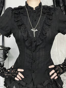 Goth Punk Vintage Dark Puff Sleeve Lace Women's Blouse Shirt