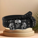 Goth Punk Emo Unisex Black Skull (See No Hear No Speak No Evil) Buckle Riveted Belt
