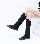 Goth Punk Alternative Emo Canvas High Top Lace Up Zipper Women's Flat Boots Shoes