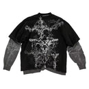 Skull Pattern Long sleeved T shirt Round Neck Oversized  Unisex Casual Punk Gothic Clothing Tops
