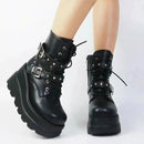 Goth Punk Emo Grunge Motorcycle Platform Round Toe Lace Up Black Ankle Boots