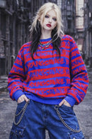 Young Savage Electric Blue & Red Alternative Punk Urban Sweatshirt