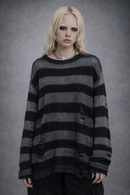 Striped Thin Streetwear Punk Gothic Hollow Out Hole Broken Jumper Long Unisex Sweater
