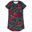 Women's Goth Punk Tattoo Print Design T-Shirt Dress