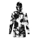 Black White Tie Dye Style Long Line Hoodie Dress - G Hatch Clothing 