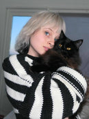 Women's Goth Punk Black & White Striped Long Sleeved Crop Top Sweater